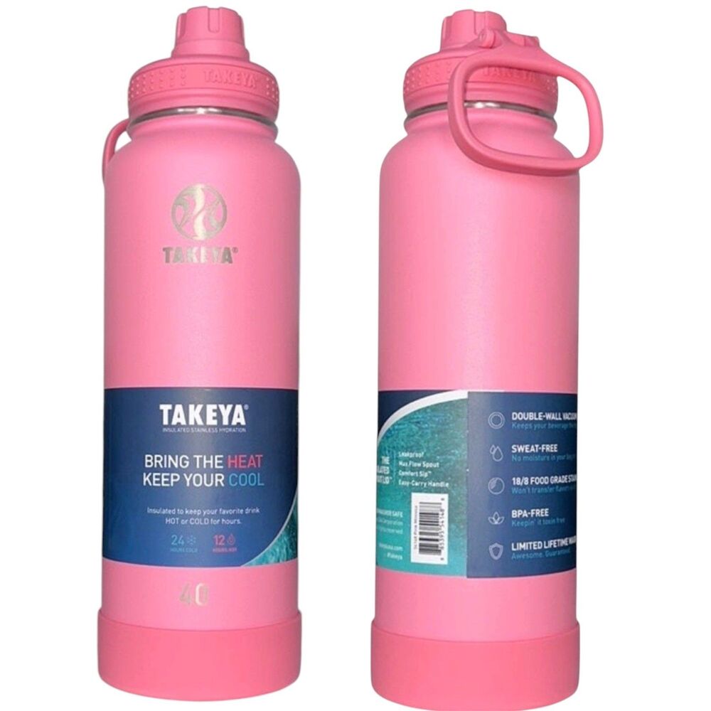Takeya 40oz Insulated Pink Mimosa Water Bottle with Spout Lid Stainless Steel